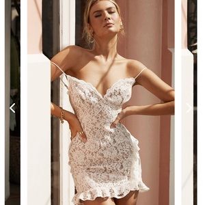 AZUSA RUFFLE TRIM LACE MINI DRESS WHITE